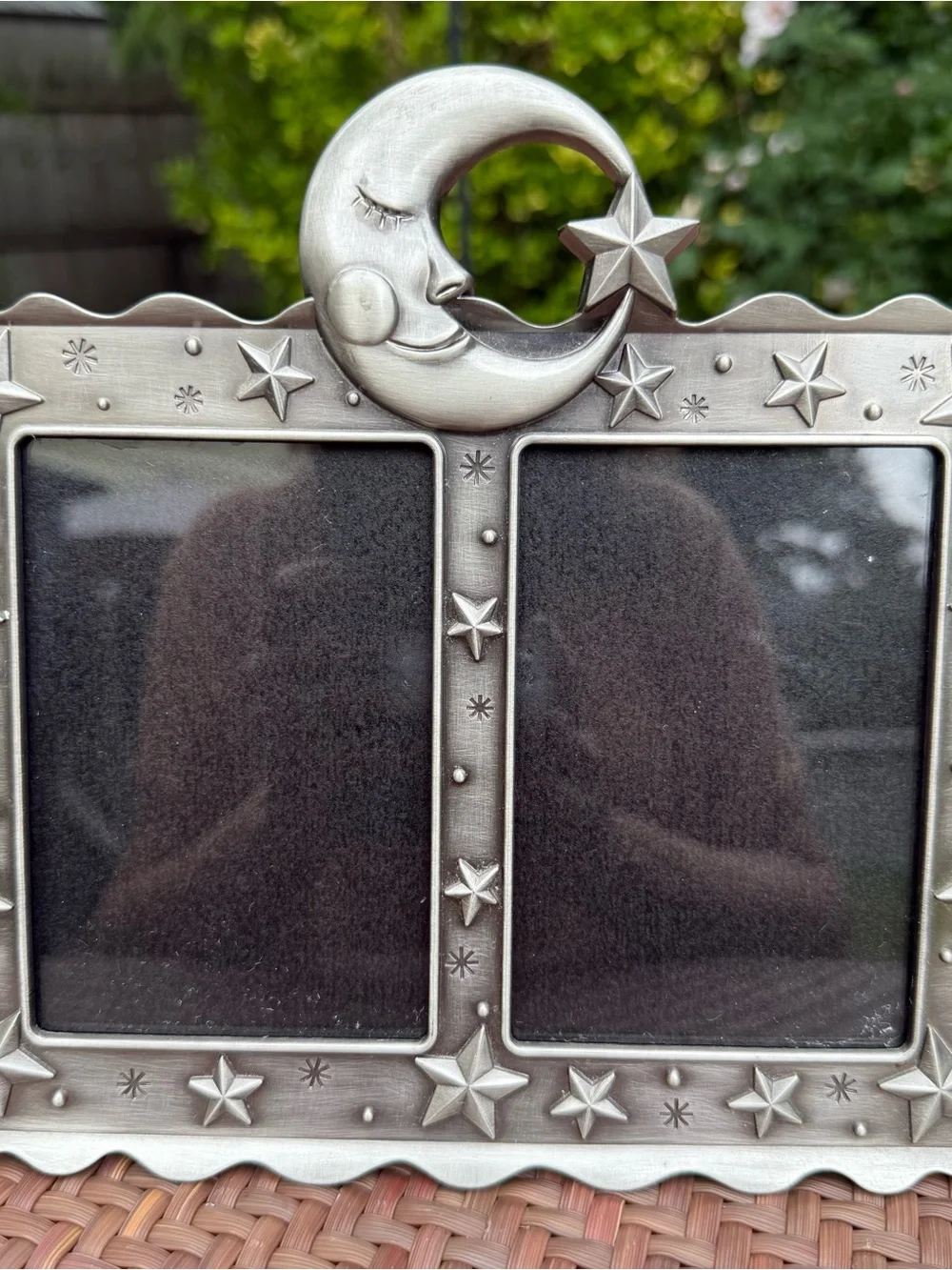 Fetco Celestial Moon Stars Double 3x5 Photo Frame Silver Tone Y2K